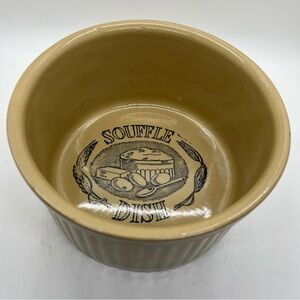 Vintage Soufflé Dish Made In England Tan Baking  Pan Pot Ceramic Bakeware